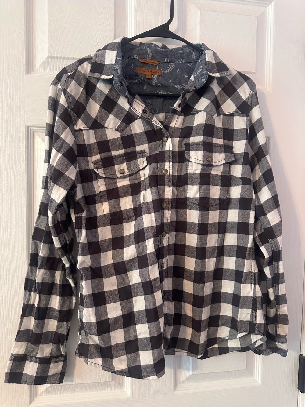 JACHS Girlfriend Black and White Plaid Button-Down Shirt